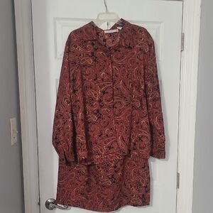 Chaus Rust Paisley Skirt Set - Button Front Top & Matching Skirt